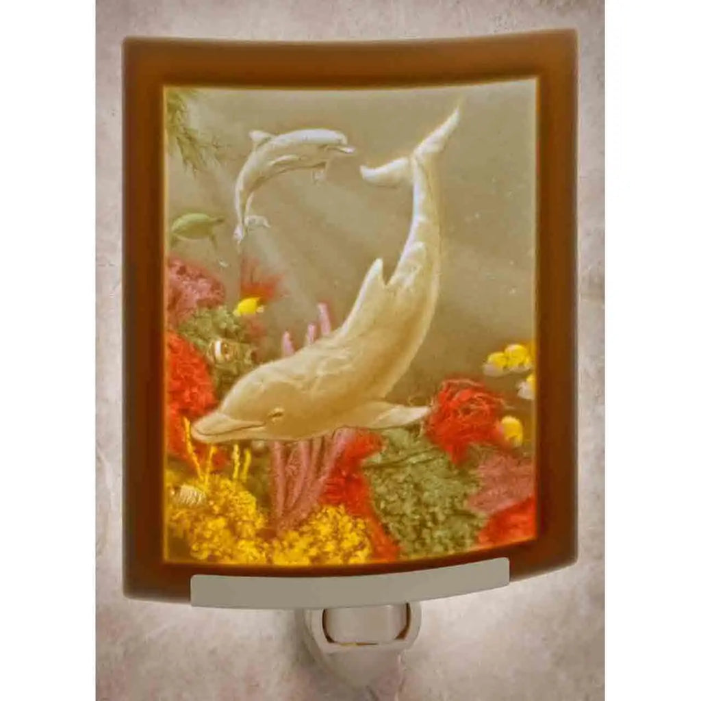 Dolphins Porcelain Lithophane Colored Night Light