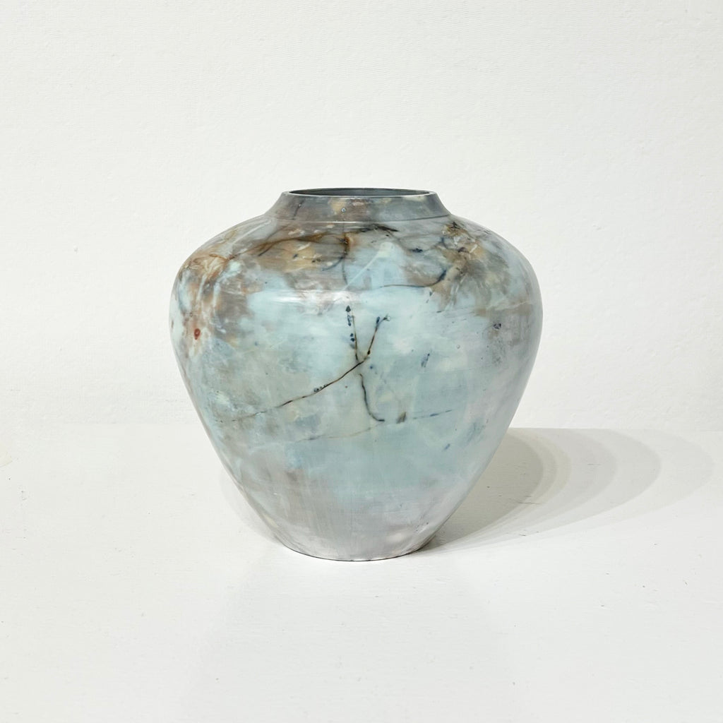 Medium Blue Saggar Fired Pot