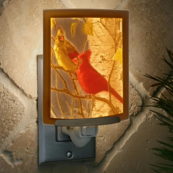 Cardinals Porcelain Lithophane Colored Night Light