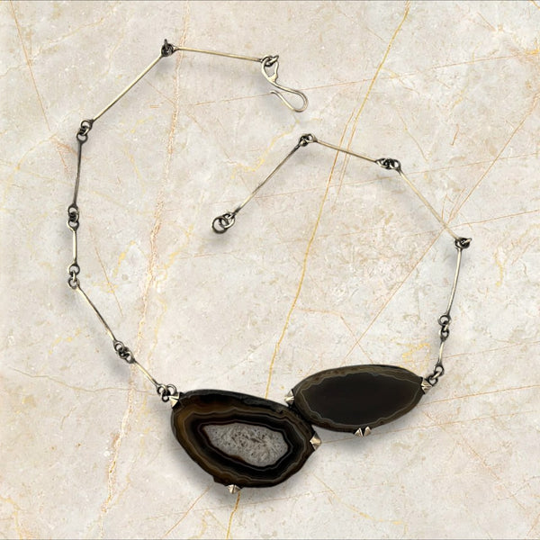 Geode Prong Set Necklace with handmade chain