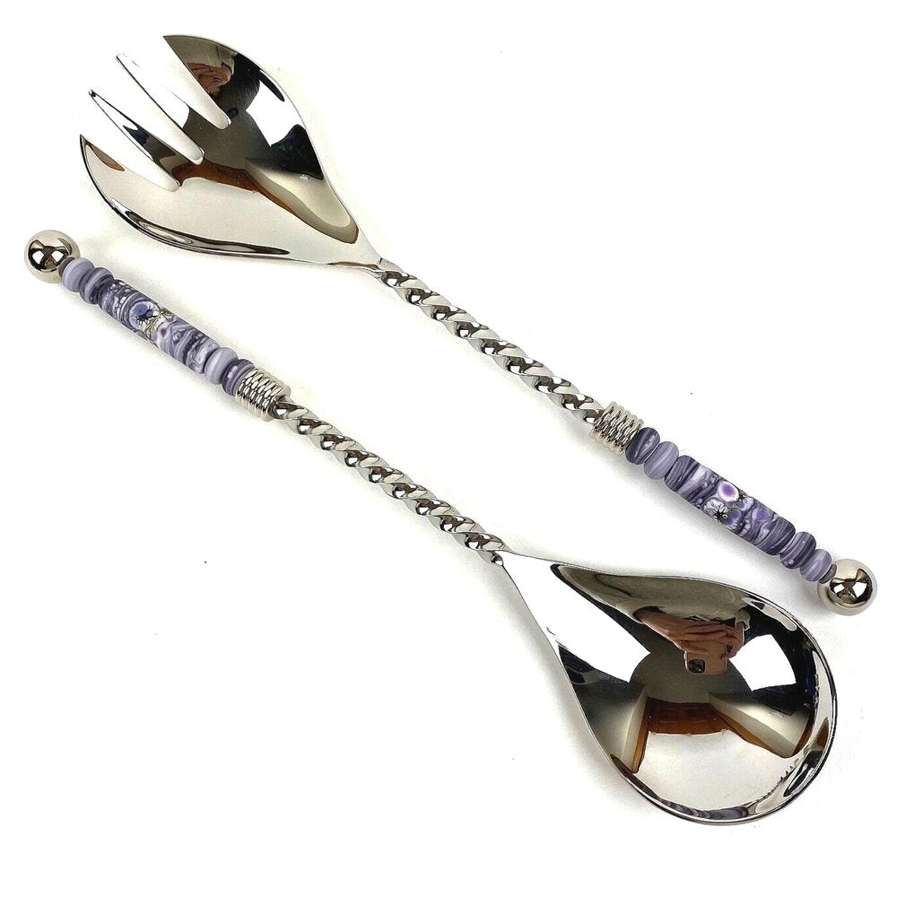 2 Piece Serving Set Purple Swirls