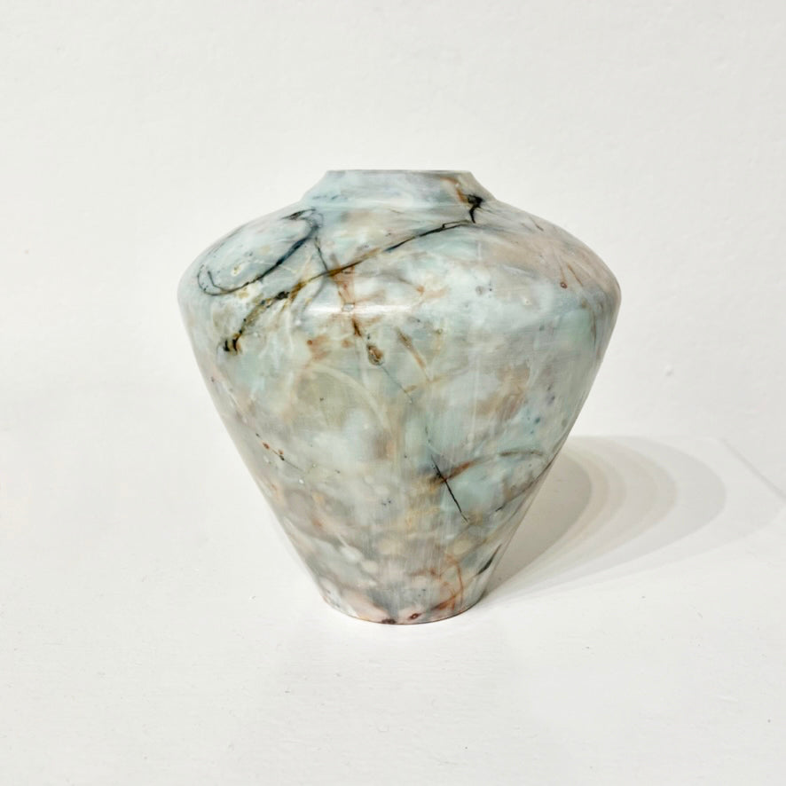 Medium/Small Blue Saggar Fired Pot aprox 7"h