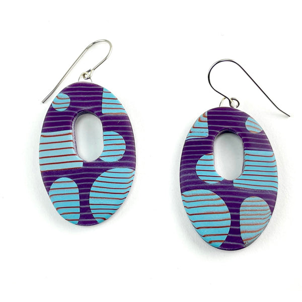 Oval Window Earrings - Plum and Sky