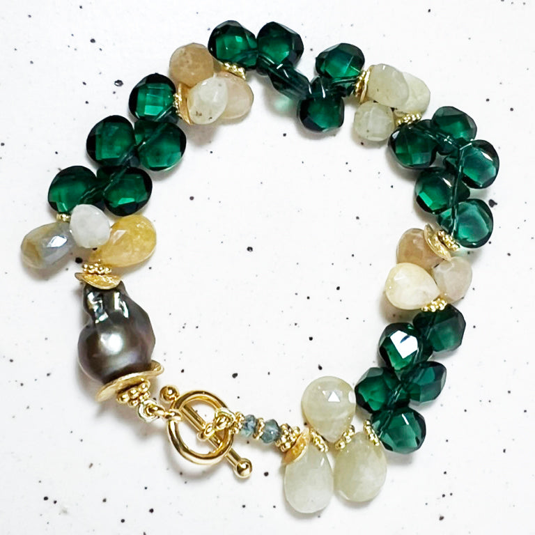 African Sapphires, Green Quartz Briolettes, Vermeil Findings