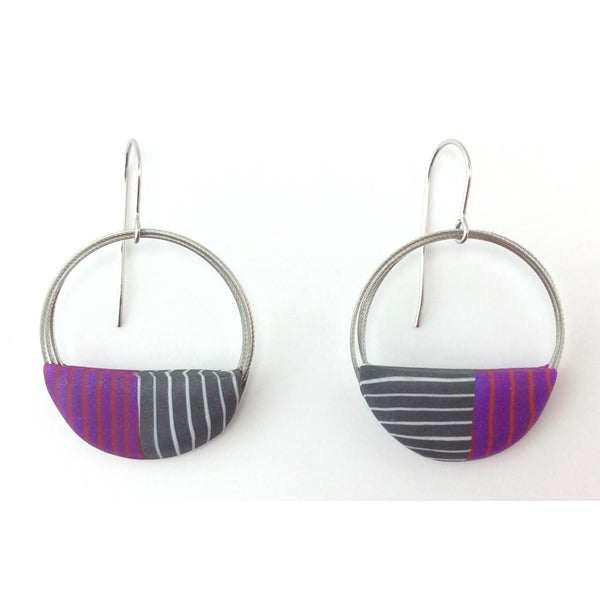 Small Wire Loop Earrings Purple Stripe