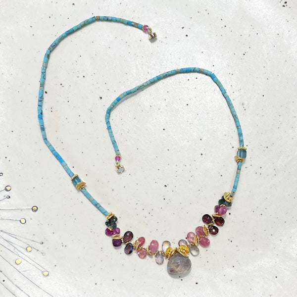 Afghan Turquoise, Multi Color Saphire Briolettes Necklace