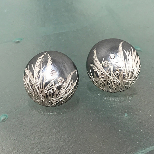 Meadow Grass "Fireflies Button Earrings w/ Diamonds